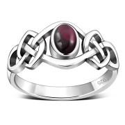 Garnet Cab Celtic Knot Silver Ring, r264