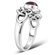 Garnet Cab Celtic Knot Silver Ring, r264