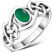 Green Agate Celtic Silver Ring, r264