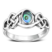 Abalone Sea Shell Celtic Knot Silver Ring, r264