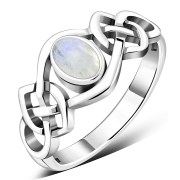 Rainbow Moon Stone Celtic Silver Ring, r264