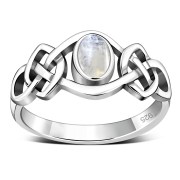 Rainbow Moon Stone Celtic Silver Ring, r264