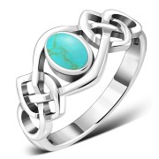 Turquoise Stone Celtic Knot Silver Ring. r264