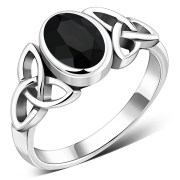 Celtic Trinity Knot Black Onyx Stone Ring, r266