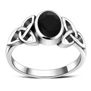 Celtic Trinity Knot Black Onyx Stone Ring, r266