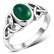 Celtic Trinity Knot Green Agate Stone Ring, r266