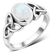 Celtic Trinity Knot Rainbow Moonstone Ring - R266RMS