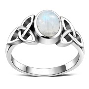 Celtic Trinity Knot Rainbow Moonstone Ring - R266RMS