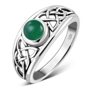 Green Agate Celtic Knot Silver Ring, r268