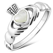 Mother of Pearl Celtic Claddagh Ring, r272