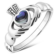 Abalone Celtic Claddagh Silver Ring, r272