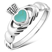 Turquoise Celtic Claddagh Silver Ring, r272
