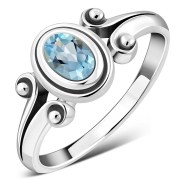 Simple Sterling Silver Blue Topaz Stone Ring, r274