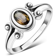 Simple Sterling Silver Smoky Quartz Stone Ring, r274