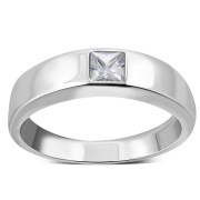 Simple Cubic Zirconia Solid Silver Ring (R291CZ)