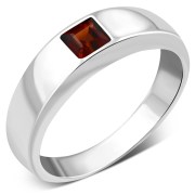 Simple Garnet Stone Solid Silver Ring (R291GRTF)