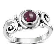 Garnet Stone Spiral Silver Ring, r328