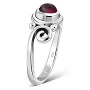 Garnet Stone Spiral Silver Ring, r328