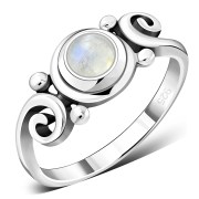 Rainbow Moonstone Spiral Silver Ring, r328