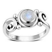 Rainbow Moonstone Spiral Silver Ring, r328