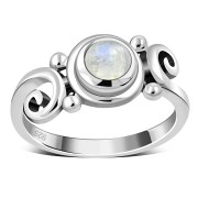 Rainbow Moonstone Spiral Silver Ring, r328