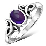 Thin Solid Silver Celtic Amethyst Ring, r329