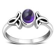 Thin Solid Silver Celtic Amethyst Ring, r329