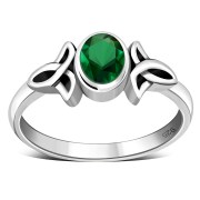 Thin Solid Silver Celtic Green CZ Ring, r329