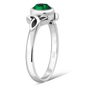 Thin Solid Silver Celtic Green CZ Ring, r329