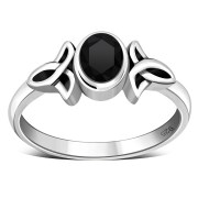 Thin Celtic Faceted Black Onyx Stone Ring, r329