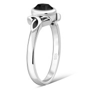 Thin Celtic Faceted Black Onyx Stone Ring, r329