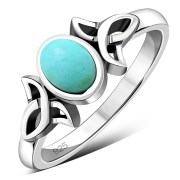 Turquoise Solid Sterling Silver Celtic Ring, r329
