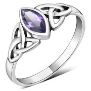 Silver Celtic Ring set w Amethyst, r369