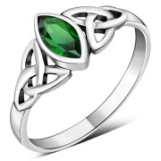 Silver Celtic Ring set w/ Green CZ, r369