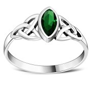 Silver Celtic Ring set w/ Green CZ, r369