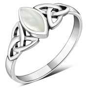 Mother of Pearl Shell Celtic Trinity Knot Silver Ring, R369