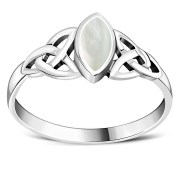 Mother of Pearl Shell Celtic Trinity Knot Silver Ring, R369