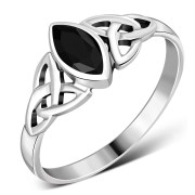 Marquise cut Black Onyx Stone Celtic Silver Ring, r369