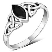 Marquise cut Black Onyx Stone Celtic Silver Ring, r369
