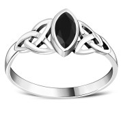 Marquise cut Black Onyx Stone Celtic Silver Ring, r369