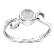 Rainbow Moonstone Delicate Spiral Silver Ring, r390