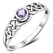 Amethyst Celtic Knot Silver Ring, r407