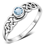 Faceted Blue Topaz Stone Celtic Knot Silver Ring