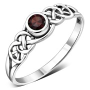 Garnet Celtic Knot Silver Ring, r407