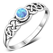 Synthetic Opal Celtic Knot Silver Ring, r407