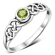 Peridot Celtic Knot Silver Ring, r407