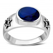 Star of David Silver Ring w Blue Sapphire CZ r435