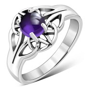 Amethyst Stone Solitaire Celtic Knot Silver Ring, r440