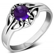 Amethyst Stone Solitaire Celtic Knot Silver Ring, r440