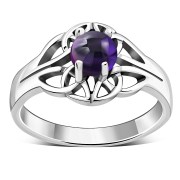 Amethyst Stone Solitaire Celtic Knot Silver Ring, r440